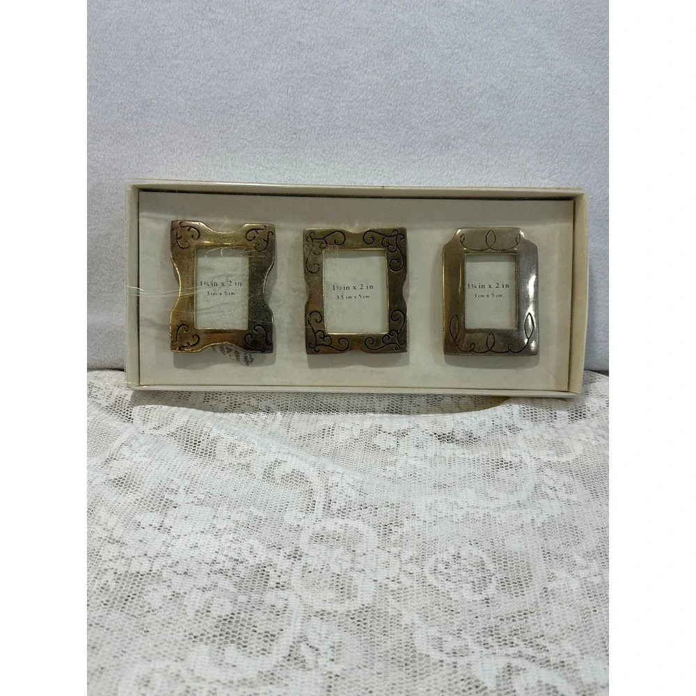 Pier 1 Imports Golden Etched Frames Set of 3 Mini Photo‎ Display